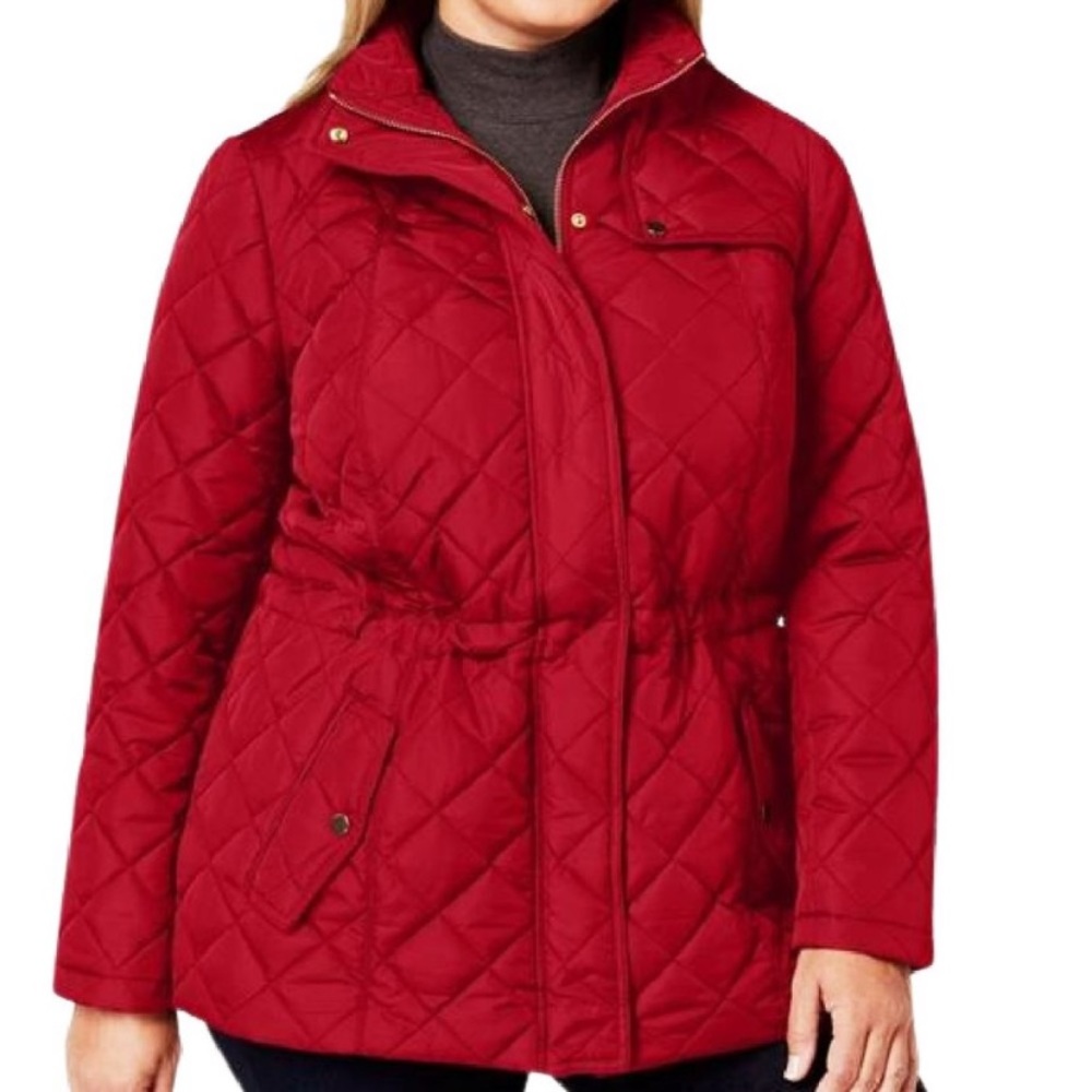Charter Club Plus 1X Quilted Zip Front Jacket Red